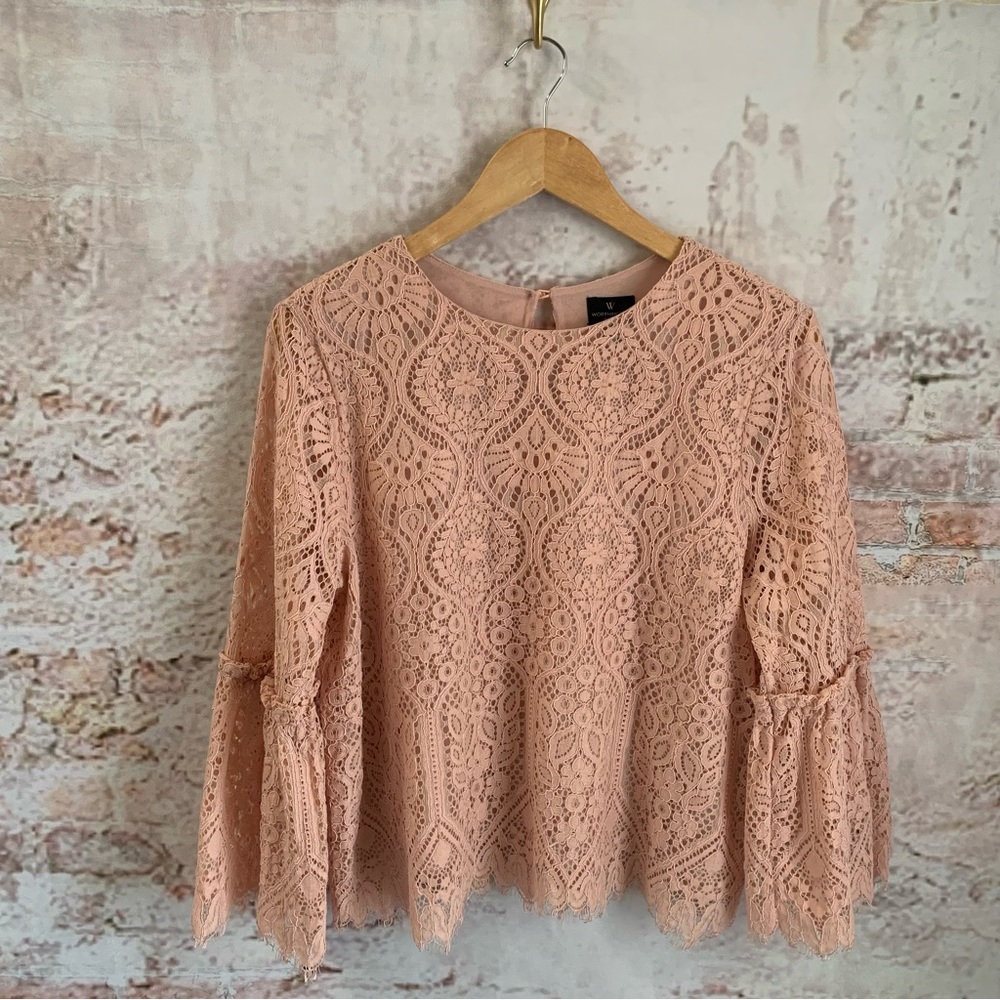 Lace Bell-Sleeve Blouse in Dusty Pink